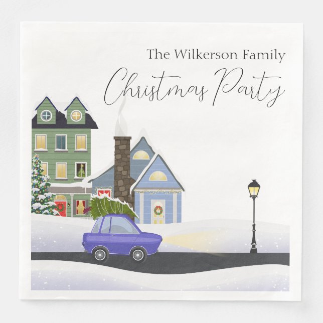 Cozy Winter Night Village Christmas Party Paper Dinner Napkins (Front)