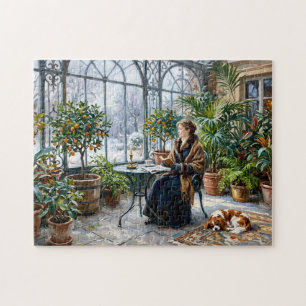 Cozy Winter Orangery with Cavalier Spaniel Jigsaw Puzzle