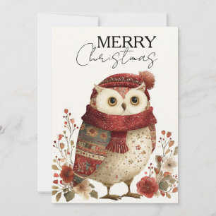 Cozy Winter Owl in Red Scarf Holiday Card