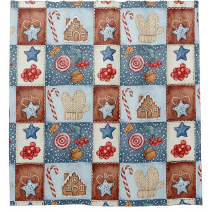 Cozy Winter Patchwork Christmas Shower Curtain