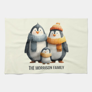 Cozy Winter Penguin Family Kitchen Towel