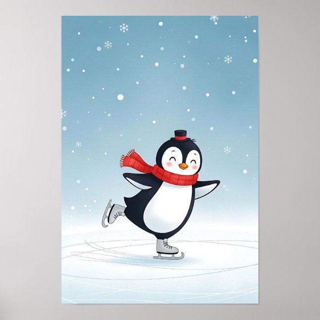 Cozy Winter Penguin Nursery Art Poster (Front)