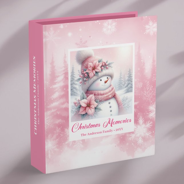 Cozy Winter Pink Snowman Christmas Memory Album  3 Ring Binder (Cozy Winter Pink Snowman Christmas Memory Album Binder)