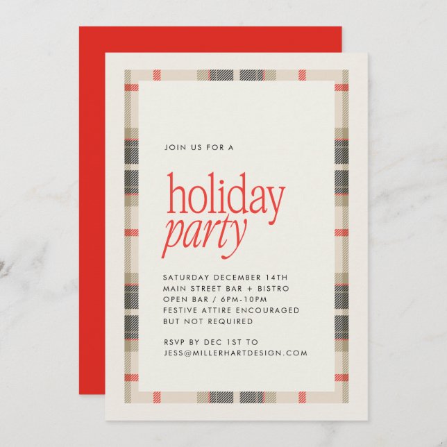 Cozy Winter Plaid Holiday Party Invitation (Front/Back)
