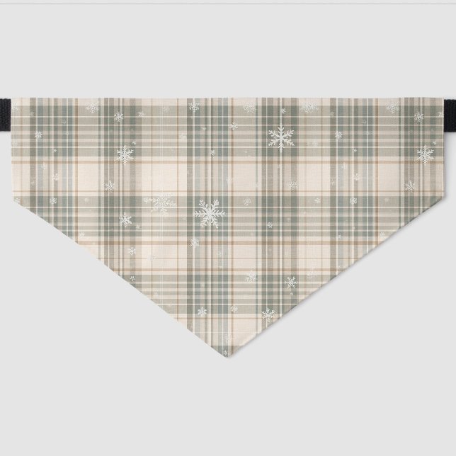 Cozy Winter Plaid & Snowflake Pattern Pet Bandana Collar (Front)