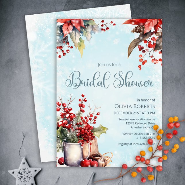 Cozy Winter Rowan berry bouquet Bridal Shower Invitation (Creator Uploaded)