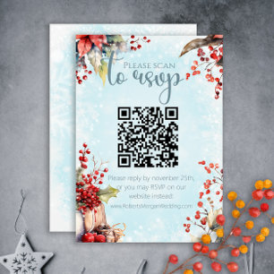 Cozy Winter Rowan berry bouquet QR code Wedding RSVP Card