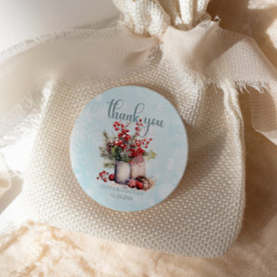 Cozy Winter Rowan berry bouquet Wedding Classic Round Sticker