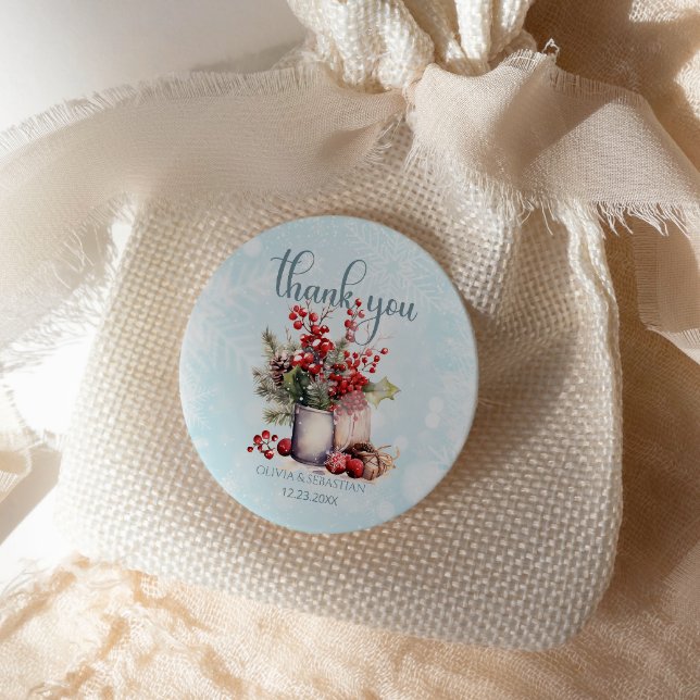 Cozy Winter Rowan berry bouquet Wedding Classic Round Sticker (Creator Uploaded)