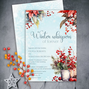 Cozy Winter Rowan berry bouquet Wedding Invitation