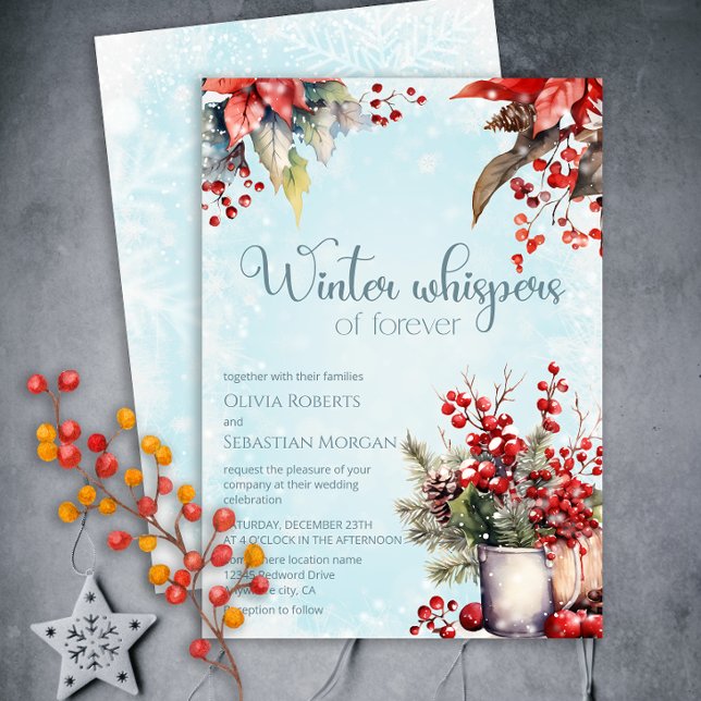 Cozy Winter Rowan berry bouquet Wedding Invitation (Creator Uploaded)