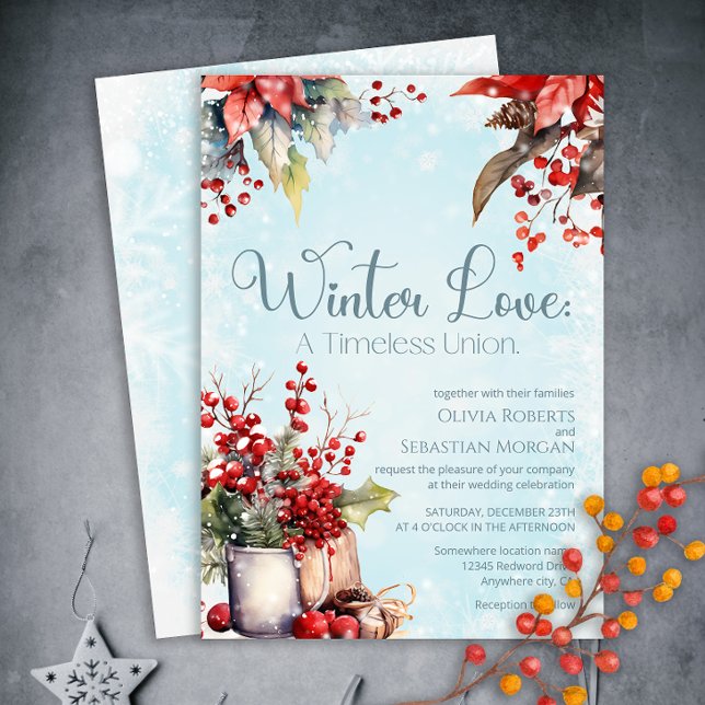 Cozy Winter Rowan berry bouquet Wedding Invitation (Creator Uploaded)