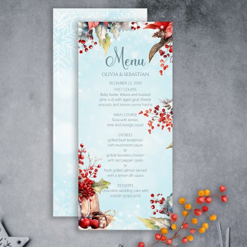 Cozy Winter Rowan berry bouquet Wedding Menu