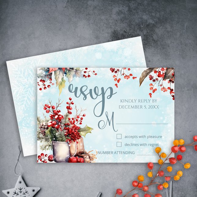 Cozy Winter Rowan berry bouquet Wedding RSVP Card (Creator Uploaded)