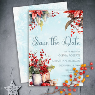 Cozy Winter Rowan berry bouquet Wedding Save The Date