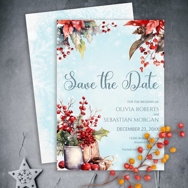 Cozy Winter Rowan berry bouquet Wedding Save The Date (Creator Uploaded)