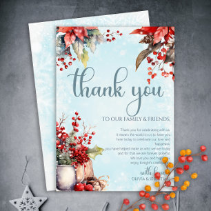 Cozy Winter Rowan berry bouquet Wedding Thank You Card