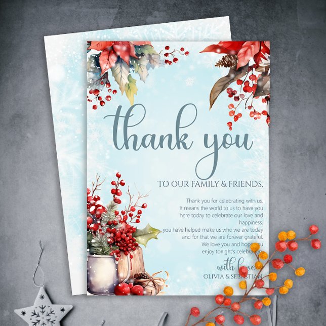 Cozy Winter Rowan berry bouquet Wedding Thank You Card (Creator Uploaded)