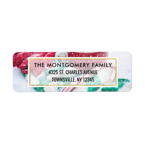 Cozy Winter Scene with Candy Cane Label