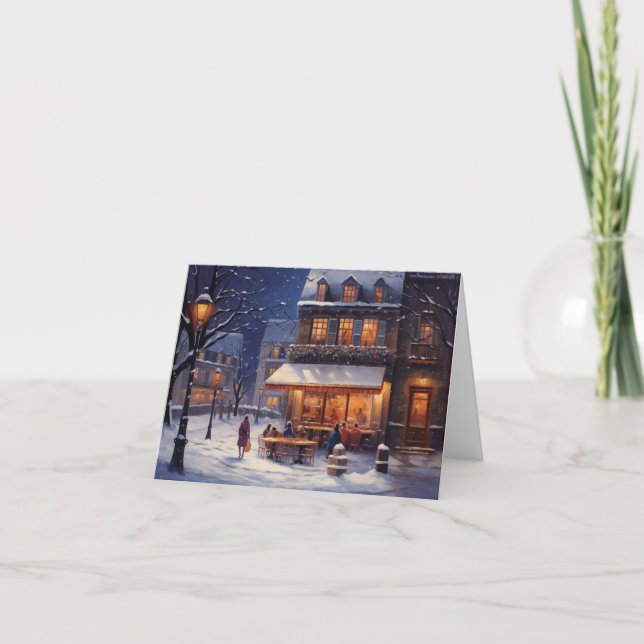 Cozy Winter Scenes and Warm Sips Holiday Card (Front)