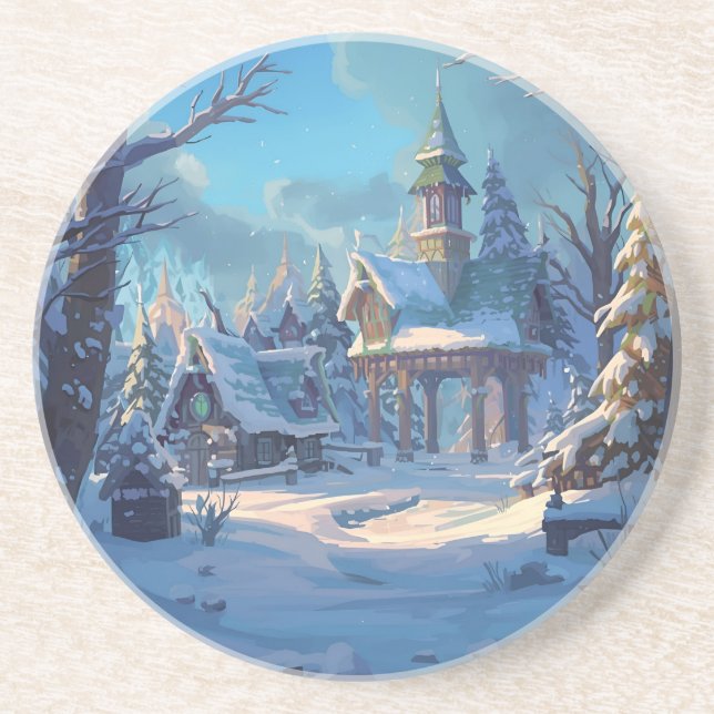 Cozy Winter Snow Design Coaster (Front)
