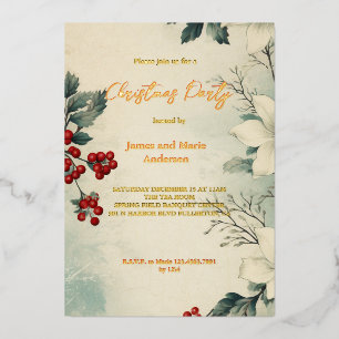 Cozy Winter Snow Greenery Christmas Party Foil Invitation