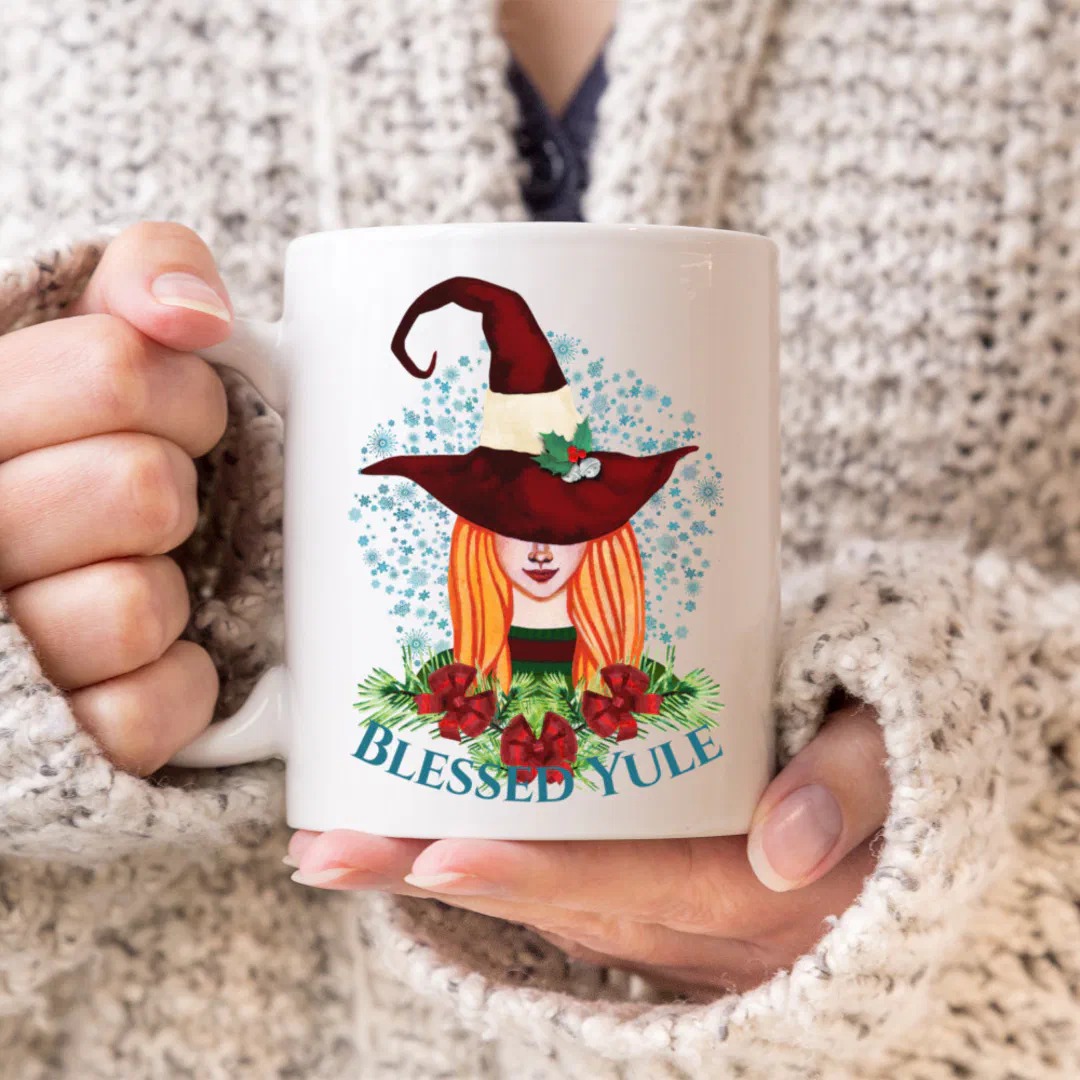 Cozy Winter Solstice Holiday Witch Blessed Yule Coffee Mug
