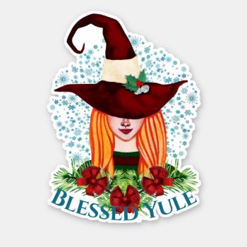 Cozy Winter Solstice Witch Hat Blessed Yule Sticker by Cosmic_Crow_Designs at Zazzle