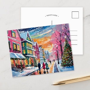 Cozy Winter Street Scene Modern Art Postcard