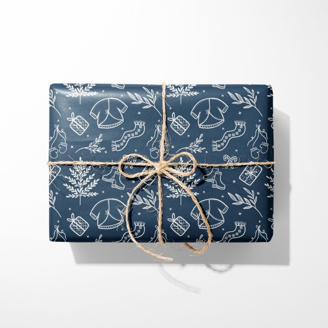 Cozy Winter Sweater & Gifts Blue Wrapping Paper (Creator Uploaded)