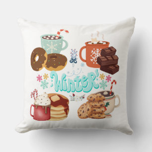 Cozy Winter Treats and Drinks Illustration Throw Pillow