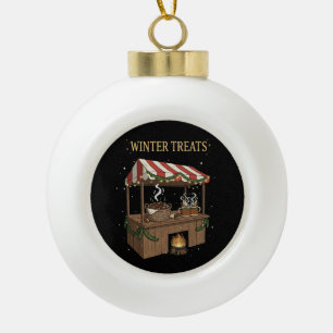 Cozy Winter Treats Christmas Market Stall Ceramic Ball Christmas Ornament