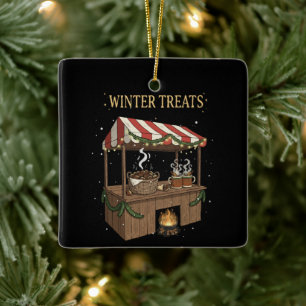 Cozy Winter Treats Christmas Market Stall  Ceramic Ornament