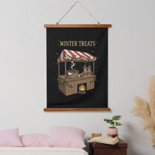 Cozy Winter Treats Christmas Market Stall Hanging Tapestry