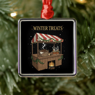 Cozy Winter Treats Christmas Market Stall Metal Ornament