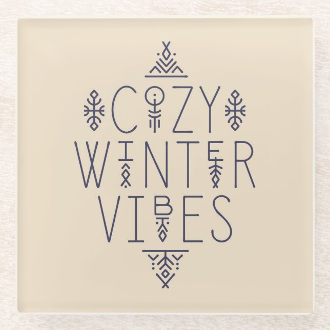 Cozy Winter Vibes Design Glass Coaster (Front)