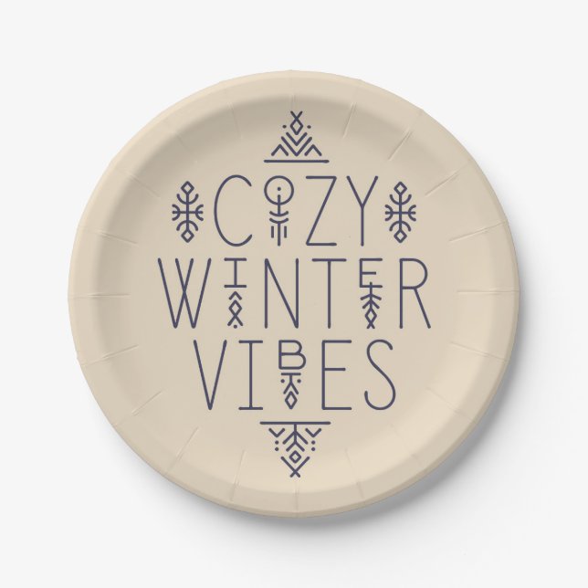 Cozy Winter Vibes Design Paper Plates (Front)