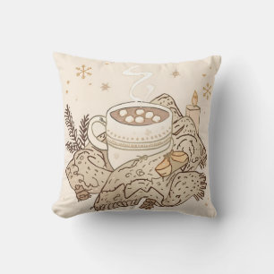 Cozy Winter Vibes – Minimal Warm Winter Mug Design Throw Pillow