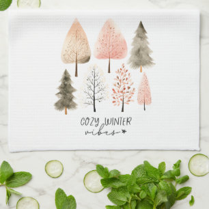 Cozy Winter Vibes Pastel Boho Tree Christmas Kitchen Towel