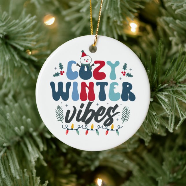 Cozy Winter Vibes Photo Christmas Ceramic Ornament (Tree)