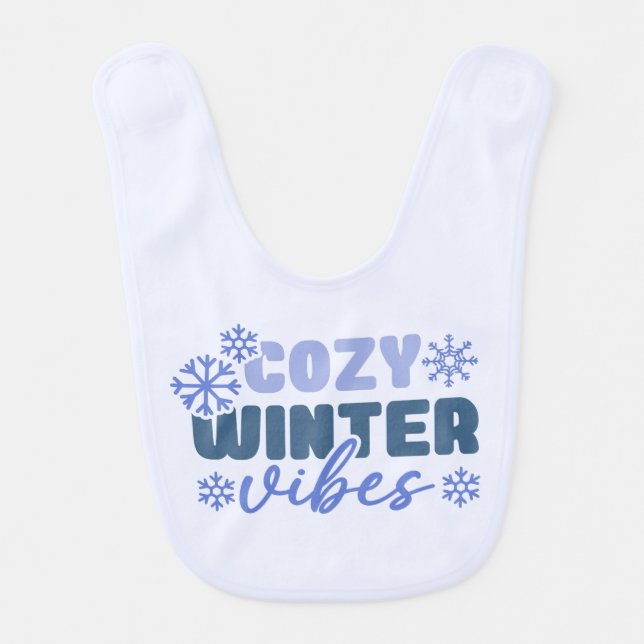 Cozy Winter Vibes - Snowflake Typography Baby Bib (Front)