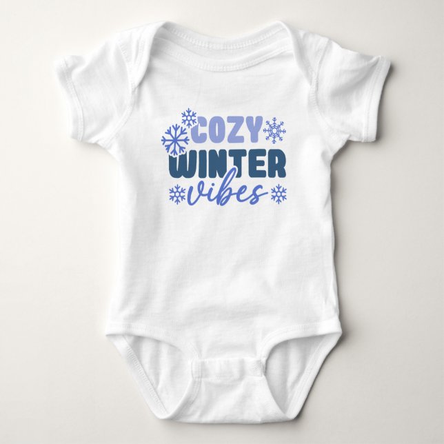 Cozy Winter Vibes - Snowflake Typography Baby Bodysuit (Front)