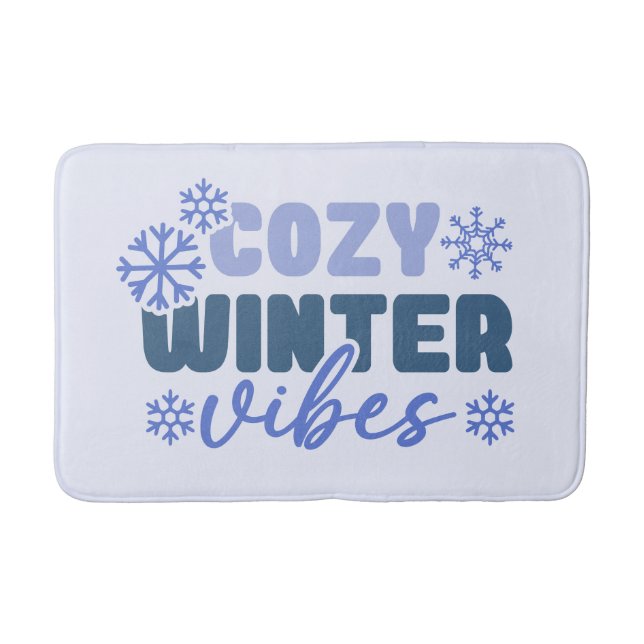 Cozy Winter Vibes - Snowflake Typography Bath Mat (Front)