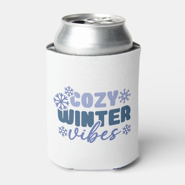 Cozy Winter Vibes - Snowflake Typography Can Cooler (Can Front)