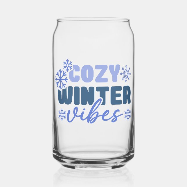 Cozy Winter Vibes - Snowflake Typography Can Glass (Front)