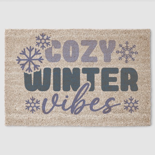 Cozy Winter Vibes - Snowflake Typography Fiber Doormat (Front)