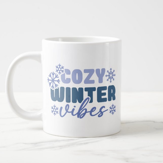 Cozy Winter Vibes - Snowflake Typography Giant Coffee Mug (Left)