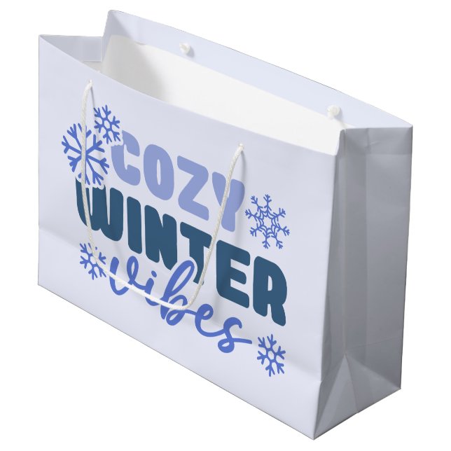 Cozy Winter Vibes - Snowflake Typography Large Gift Bag (Front Angled)