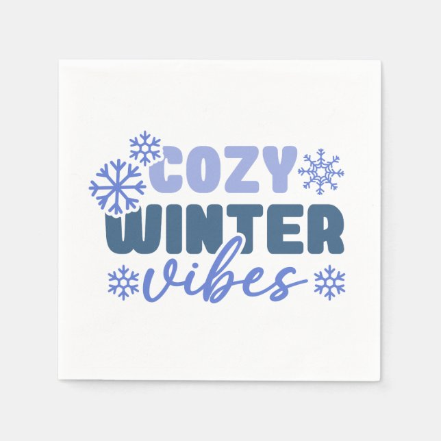 Cozy Winter Vibes - Snowflake Typography Napkins (Front)