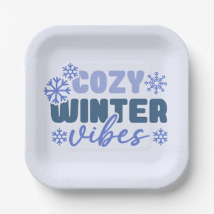 Cozy Winter Vibes - Snowflake Typography Paper Plates